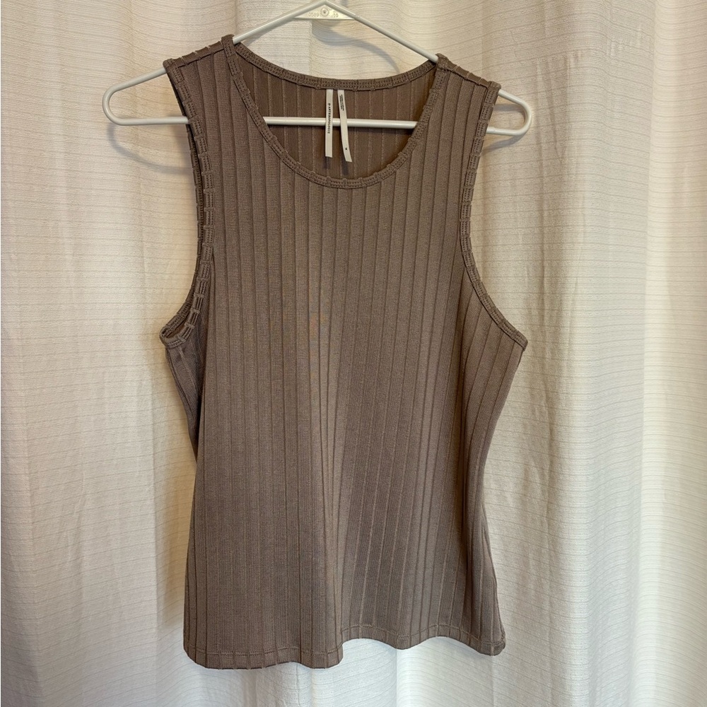 Anthropologie Ribbed Tank Top in Metallic Taupe